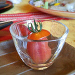 ニューいらご - 【夕食】トマトとスッポンの出汁煮茄子の創作料理