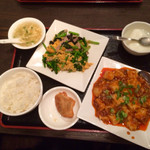 東和 - ランチメニュー 麻婆豆腐＋豚肉とキクラゲ、青菜炒 880円