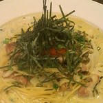 Kohikannambanchaandosammarutsuno - 明太子がのった地鶏と高菜の豆乳クリームパスタ