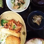 Yume an - 日替わり定番ランチ１番     コロッケ＆棒餃子＆おろし唐揚げ