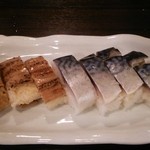 まるさん屋 - さば寿司と穴子寿司の２種８貫セット１３００円(201507)