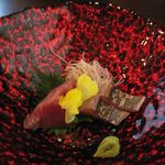 京口町　てるい - お造り（かつおの刺身と鰆のたたき）のアップ(2015.07)