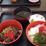 読谷村漁業協同組合 海人食堂 - 得とく丼1030円　ミニ海鮮丼、ミニもずく丼、いかすみ汁