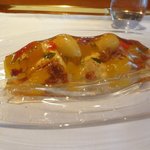 レストラン マノワ - デザート（アールグレイのジュレを纏ったパイナップルのコンポートとソルベ、ココナッツムースと共に）（2015.7）