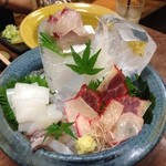 旬のさかな総 - H.27.7.21.夜 お造り(シマアジ・鯨ベーコン・剣イカ)