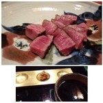 にくの匠 三芳 - シャトーブリアン・・今日はいい品が入ったと仰っていたのですが、その言葉通りの美味しいシャトーブリアンです。
      特製のソース（トリュフやフォアグラが入っているそう）で頂きますが、これがまた美味しいのです