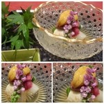 にくの匠 三芳 - 低温調理されたヒレ肉、ムラサキウニ添え・・立派な「雲丹」ですね。コレだけの品を見るのは久しぶりです。
      雲丹好きとしては大満足。^^
      ヒレ肉の上には調理した「ズイキ」がのせられていました。