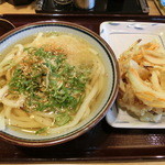 杵屋麦丸 - かけうどん390円、野菜かきあげ150円