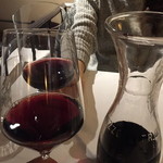 TRATTORIA 4 LEONI - ハウスワインの赤、ボトル半分で乾杯です。