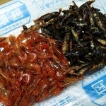 岡野川魚店 - ざっこ・えび詰合せ(小) 540円　ざっこは醤油が濃く、エビはカリカリ甘い♪　2015.7