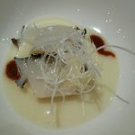レストラン　ジャンティ - 蒸しアワビの肝和えとホワイトアスパラガスのフラン