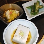 日向 - 蕎麦豆腐・湯葉あんかけ・オクラの和え物