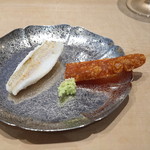 三谷 - 鱚の天ぷら と 揚げ唐墨　(2015/06)