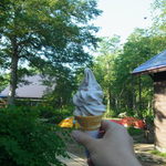 至仏山荘 - 緑の中で食べる冷たい花豆ソフトクリーム（５００円）はおいしい