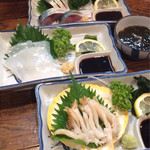 炉端 留味庵 - 鯖&白イカ&白バイ刺身