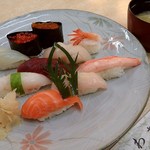 Sushidokoro Wasabi - 特鮮握り；10貫と味噌椀(鮃粗汁) @2015/07/20