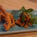 ニコ モンド - アガサエビのフリットと太刀魚のパン粉焼き　　記念日ディナーコース　5000円『2015.7月』