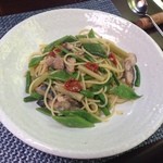 オステリアセノーテ - 2015年7月：ランチセット(\2500)の真サバ、蕗、ドライトマトのスパゲッティ―ニ…野菜たっぷり！！