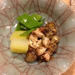 うを徳 - 鼈の肝と鱧の白子のオリーブオイル焼き。夕顔とモロッコインゲンの煮物