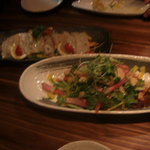 Izakayadanke - たことホタテのカルパッチョ　＆　かりかりベーコンのサラダ