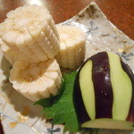 酒盃 たいこう - 水茄子とお刺身とうもろこし