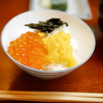 松川 - 【夏】鳥取のヒノヒカリ、いくらと海苔とからすみをのせて(2015.08.01)