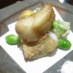 油物　若狭のぐじ　玉蜀黍　銀杏　アスパラガスの天婦羅