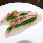 東京チャイニーズ 一凛 - 愛媛県宇和島産　真鯛　鯛一郎クンのカルパッチョ
      　ねぎと山椒のソース