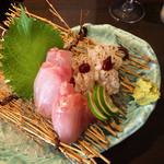 日本酒酒場立呑み 仁 - お刺身三種盛  金目鯛、ガシラ、鱧