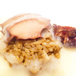 月居 - アワビを外すと肝のリゾットが。