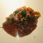 カゲロウ - 柔らか牛ほほ肉とごぼう、実山椒の手打ちパッパルデッレ