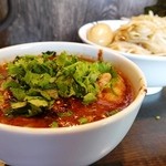 カラシビつけ麺　鬼金棒 - 特製カラシビつけ麺パクチートッピング