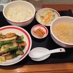 中国四川料理きりん - エビ、茄子、アスパラ、春キャベツの炒め定食