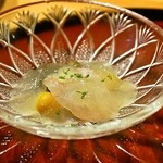 さん昇 - 2015.8 長崎クエ昆布〆、鳥取生木耳、鳥取フルーツほおずき、クエのジュレ