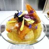 Lien - 魚介のマリネと焼きトウモロコシムースカクテル　魚介のコンソメ
                　（天使の海老、スモークサーモン、帆立、真アジ）