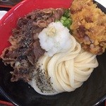 極楽うどん Ah-麺 - 肉玉大盛り1100円鶏天トッピング100円