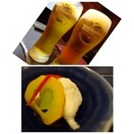 うなぎダイニング 松田 - ◆「生ビール（680円だったかしら：税別）を頂きました。
            ◆最初に「鯵の山かけ」が出されます。鯵には下味が付けてありますが、好みではないですね。