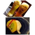 うなぎダイニング 松田 - ◆「生ビール（680円だったかしら：税別）を頂きました。
◆最初に「鯵の山かけ」が出されます。鯵には下味が付けてありますが、好みではないですね。