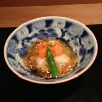 銀座 とよだ - 汲み胡麻豆腐と茄子、雲丹とアスパラ