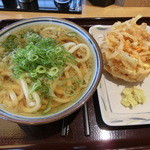 杵屋麦丸 - かけうどん390円、野菜かきあげ150円