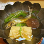 27年8月　鮎鍋　湯葉、椎茸