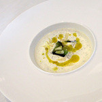 チェネッタ バルバ - 1.京地ナスの冷たいズッパ 生の水ナスとフォアグラオイル(8月お昼コース)