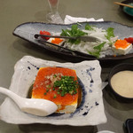 こう太 - ピリ辛冷奴、大根と水菜のサラダ