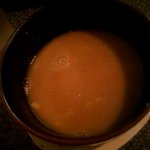 吟醸らーめん 久保田 - 醤油鶏白湯つけ麺（割りスープ投入後）