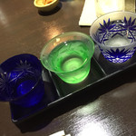 Seki - 飲み比べ 左から、新政No6、三井の寿、山形正宗
