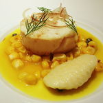 北海道産帆立貝のリソレ　サフランのナージュ パスティスの香り