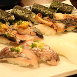 すし旬 - あじ･新秋刀魚炙り･さば漬け炙り･イカしそ細巻き