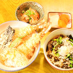 Soba Doko Ro Tate Shina - 天丼セットです。今日は冷たい蕎麦のセットです