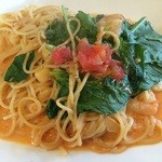 チャヤ ジャルディーノ シロヤマ - 201508 GIARDINO ★パスタセット（950円）★小柱と海老のスパゲティ