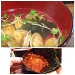 魚旬 - ＊イクラは手巻きで、、タップリ入っています。
＊あさり汁もいいお味でした。